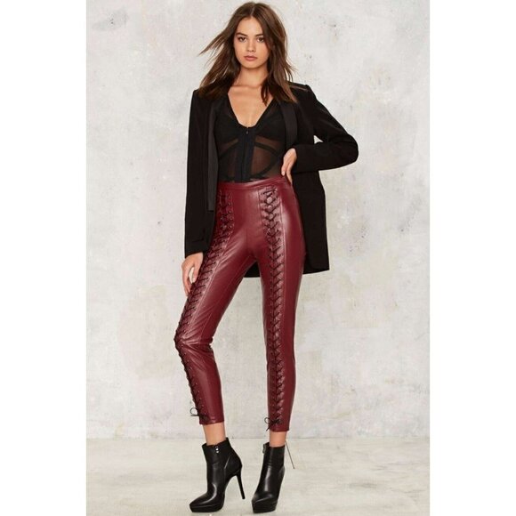 Line & Dot Women's Red Vegan Leather Juniper Lace up Corset Leggings Size S - Picture 10 of 15